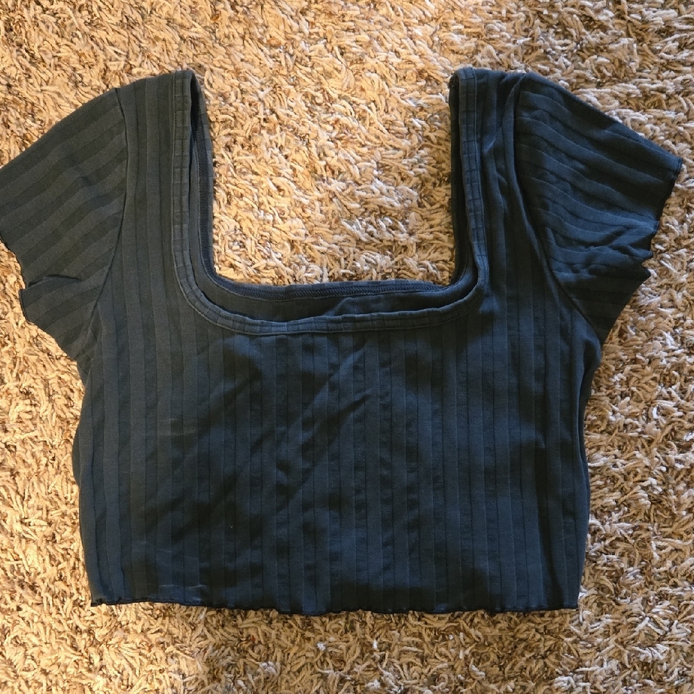 aerie Black Ribbed Square-Neck Crop Top